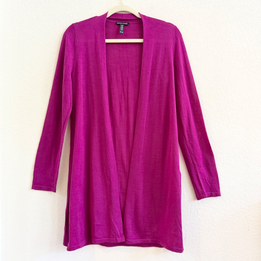 Eileen Fisher Extra‎ Fine Merino Wool Open Front Long Line Cardigan Sweater XXS